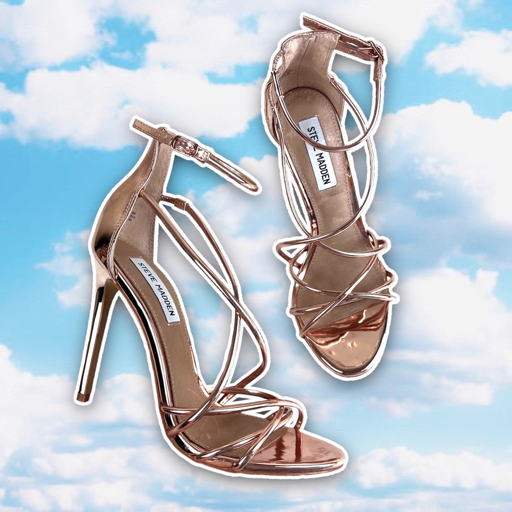 STEVE MADDEN Satire Stiletto High Heels Pink Rose Gold Chrome Metallic Sexy